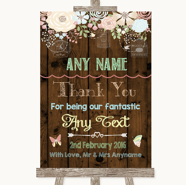 Rustic Floral Wood Thank You Bridesmaid Page Boy Best Man Wedding Sign