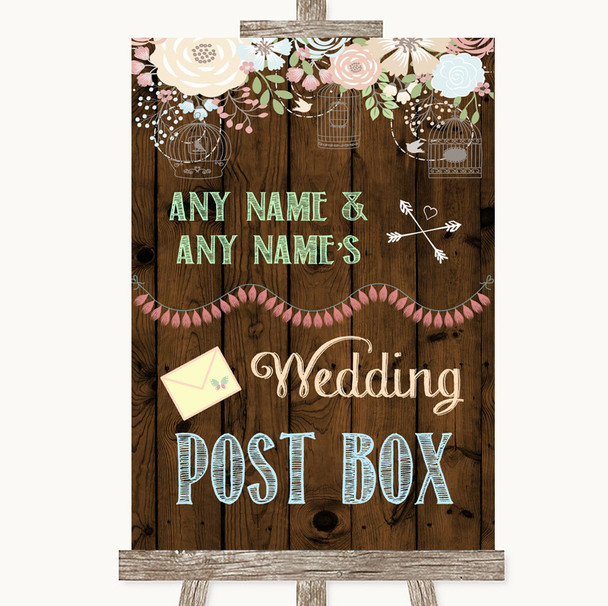 Rustic Floral Wood Card Post Box Customised Wedding Sign