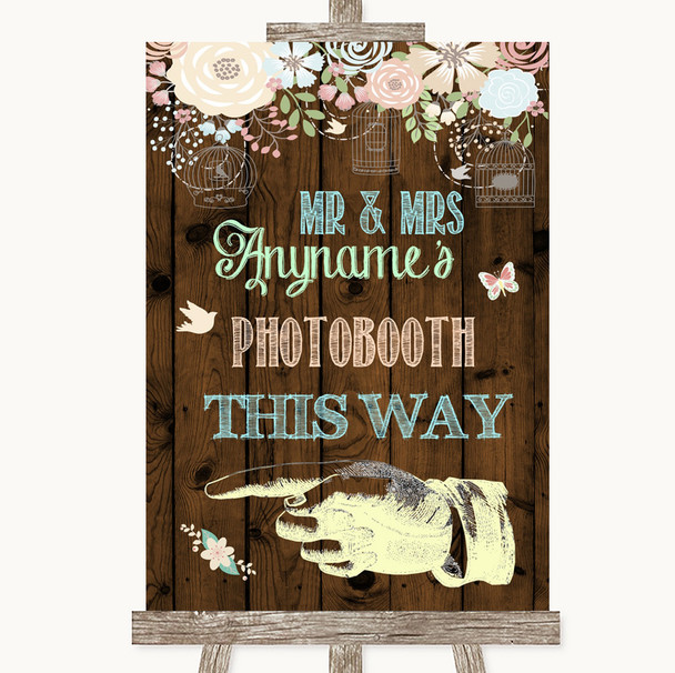 Rustic Floral Wood Photobooth This Way Left Customised Wedding Sign