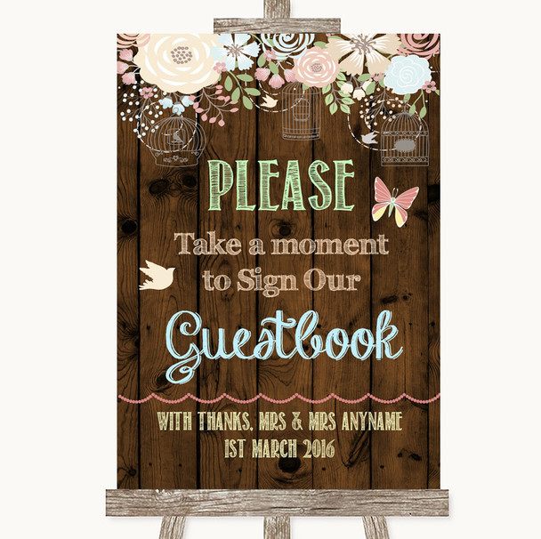 Rustic Floral Wood Take A Moment To Sign Our Guest Book Wedding Sign
