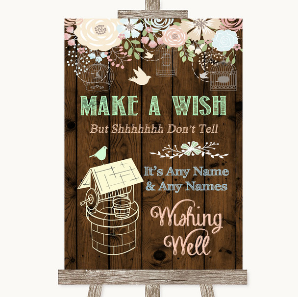 Rustic Floral Wood Wishing Well Message Customised Wedding Sign