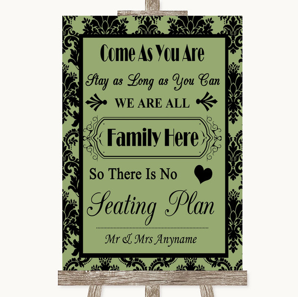 Sage Green Damask All Family No Seating Plan Customised Wedding Sign