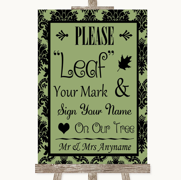 Sage Green Damask Fingerprint Tree Instructions Customised Wedding Sign