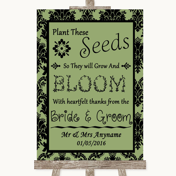 Sage Green Damask Plant Seeds Favours Customised Wedding Sign