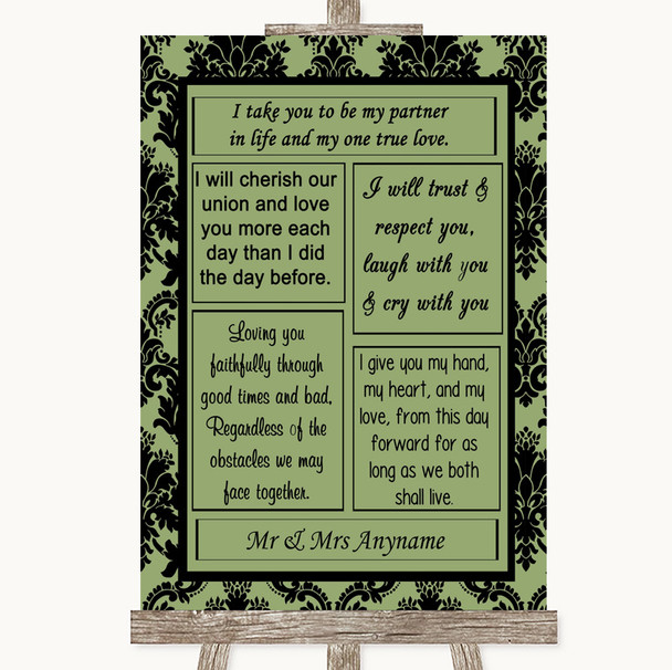 Sage Green Damask Romantic Vows Customised Wedding Sign