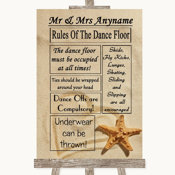 Sandy Beach Rules Of The Dancefloor Customised Wedding Sign