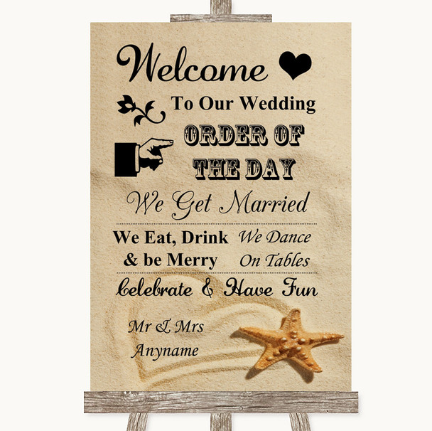 Sandy Beach Welcome Order Of The Day Customised Wedding Sign