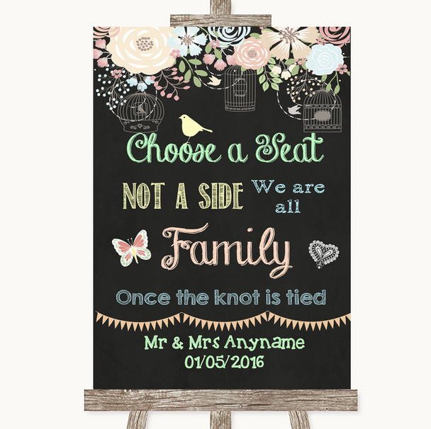 Shabby Chic Chalk Choose A Seat We Are All Family Customised Wedding Sign