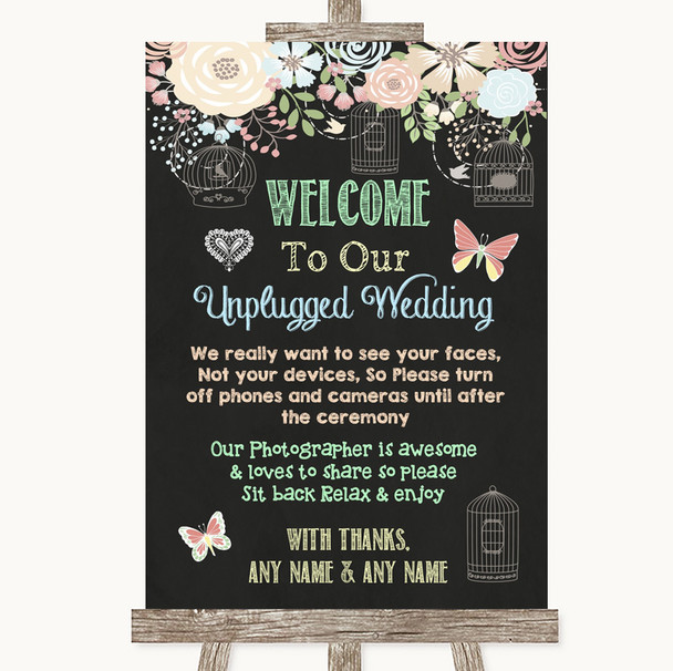 Shabby Chic Chalk No Phone Camera Unplugged Customised Wedding Sign