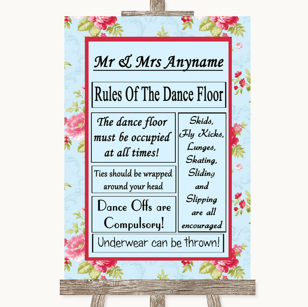 Shabby Chic Floral Rules Of The Dancefloor Customised Wedding Sign