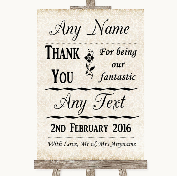 Shabby Chic Ivory Thank You Bridesmaid Page Boy Best Man Wedding Sign