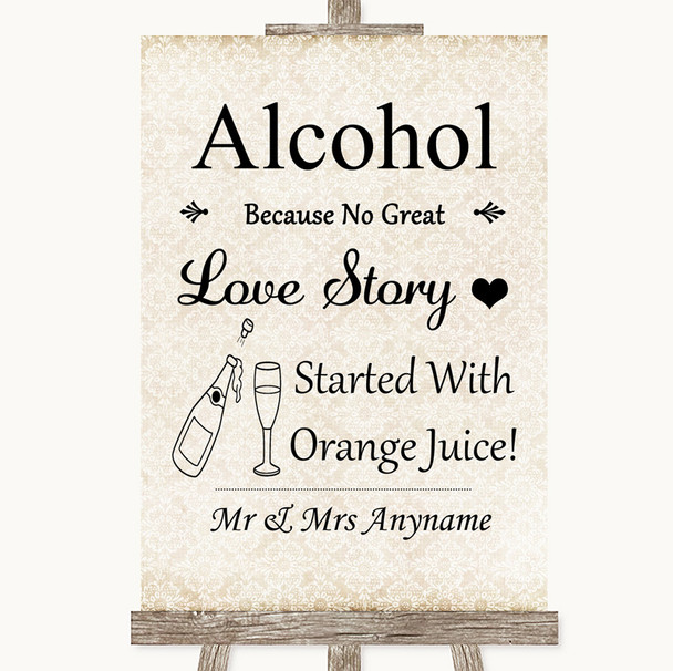 Shabby Chic Ivory Alcohol Bar Love Story Customised Wedding Sign