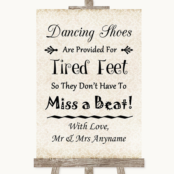 Shabby Chic Ivory Dancing Shoes Flip-Flop Tired Feet Customised Wedding Sign