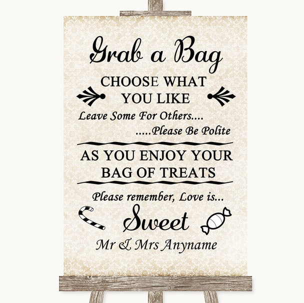 Shabby Chic Ivory Grab A Bag Candy Buffet Cart Sweets Customised Wedding Sign