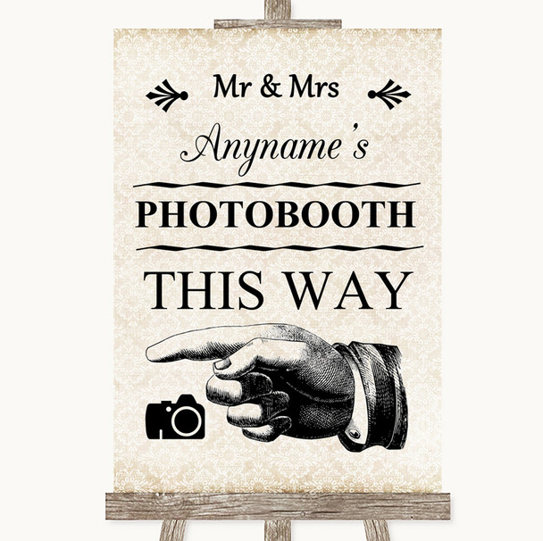 Shabby Chic Ivory Photobooth This Way Left Customised Wedding Sign