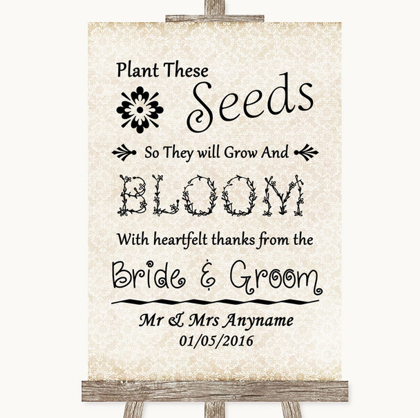 Shabby Chic Ivory Plant Seeds Favours Customised Wedding Sign
