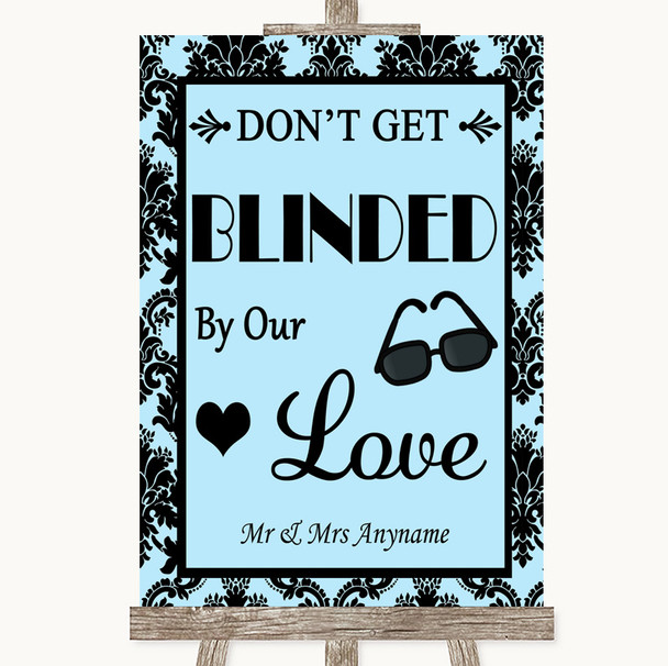 Sky Blue Damask Don't Be Blinded Sunglasses Customised Wedding Sign