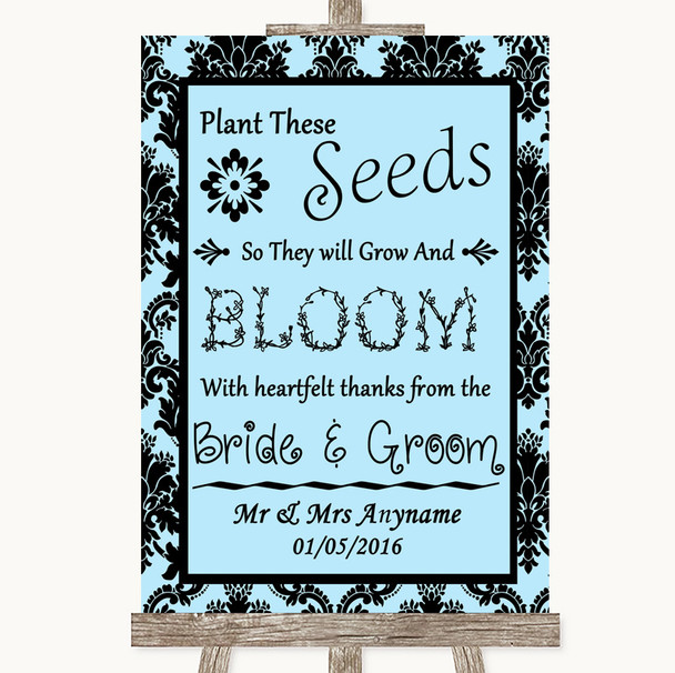 Sky Blue Damask Plant Seeds Favours Customised Wedding Sign