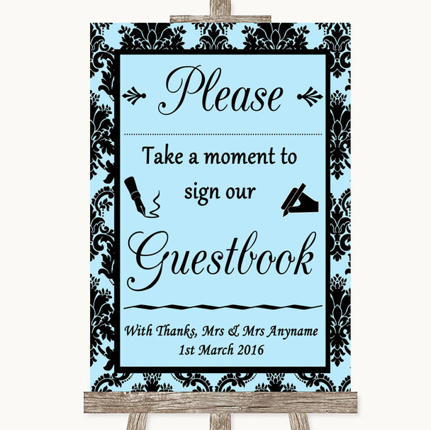 Sky Blue Damask Take A Moment To Sign Our Guest Book Customised Wedding Sign