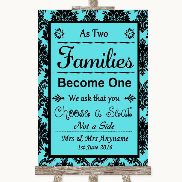 Tiffany Blue Damask As Families Become One Seating Plan Wedding Sign