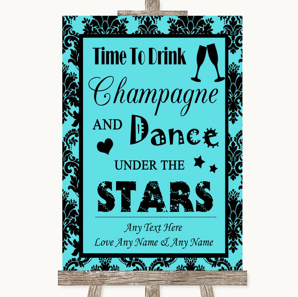 Tiffany Blue Damask Drink Champagne Dance Stars Customised Wedding Sign