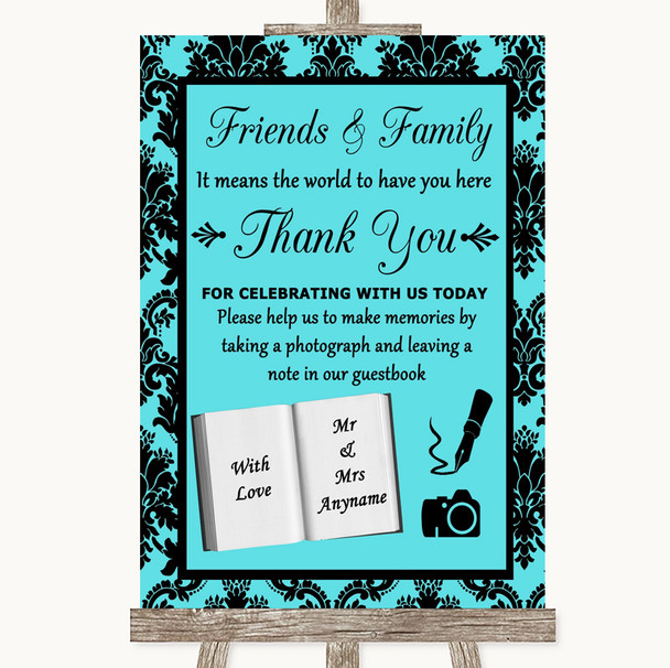 Tiffany Blue Damask Photo Guestbook Friends & Family Customised Wedding Sign