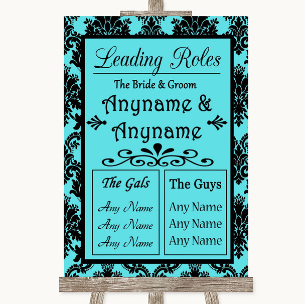 Tiffany Blue Damask Who's Who Leading Roles Customised Wedding Sign