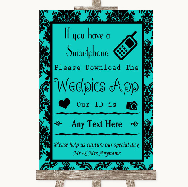 Turquoise Damask Wedpics App Photos Customised Wedding Sign