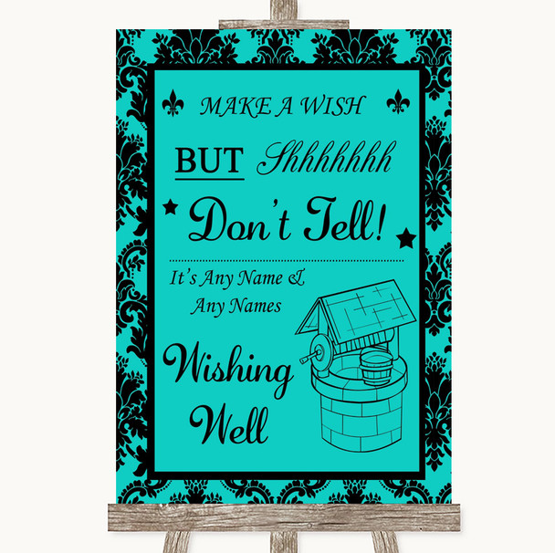 Turquoise Damask Wishing Well Message Customised Wedding Sign