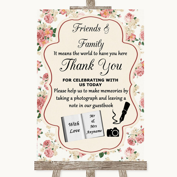Vintage Roses Photo Guestbook Friends & Family Customised Wedding Sign
