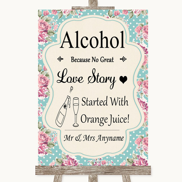 Vintage Shabby Chic Rose Alcohol Bar Love Story Customised Wedding Sign