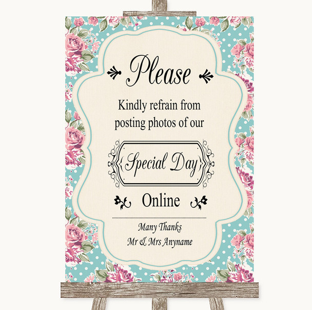 Vintage Shabby Chic Rose Don't Post Photos Online Social Media Wedding Sign