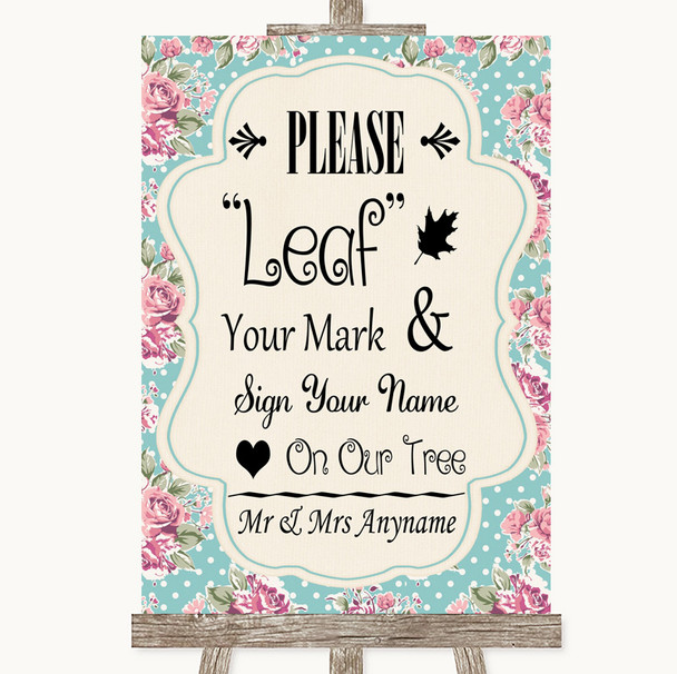 Vintage Shabby Chic Rose Fingerprint Tree Instructions Customised Wedding Sign