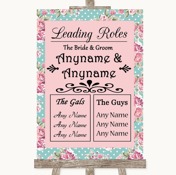 Vintage Shabby Chic Rose Who's Who Leading Roles Customised Wedding Sign