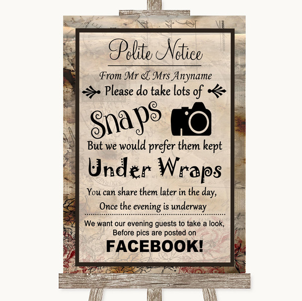 Vintage Don't Post Photos Facebook Customised Wedding Sign