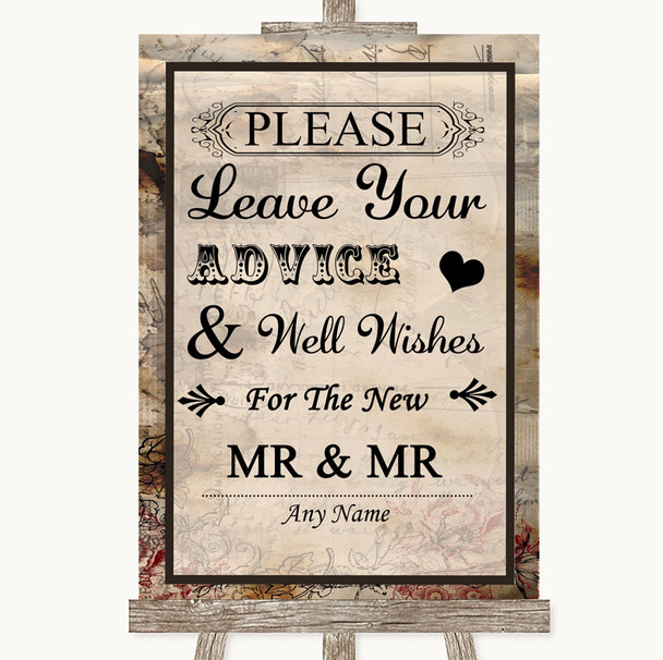 Vintage Guestbook Advice & Wishes Gay Customised Wedding Sign