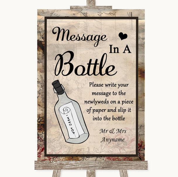 Vintage Message In A Bottle Customised Wedding Sign