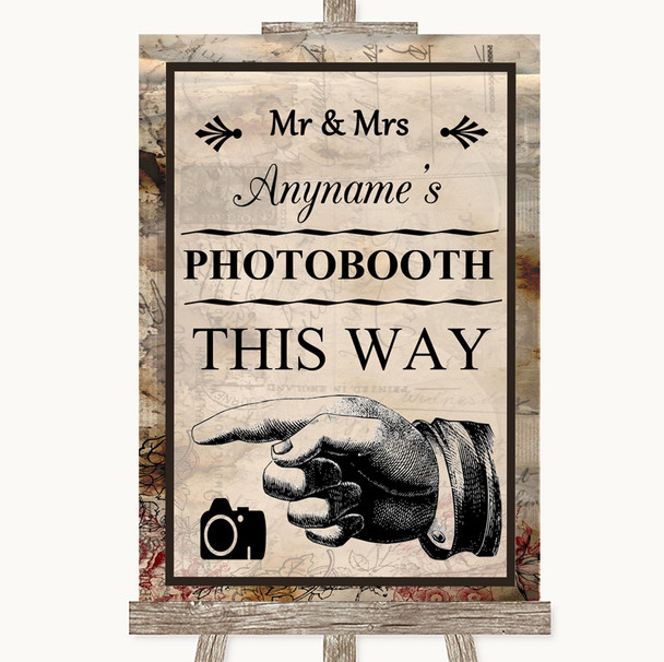 Vintage Photobooth This Way Left Customised Wedding Sign