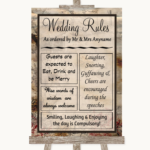 Vintage Rules Of The Wedding Customised Wedding Sign