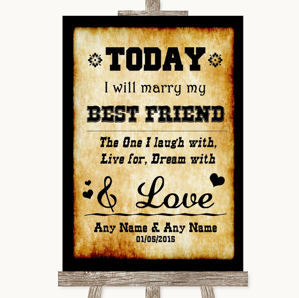Western Today I Marry My Best Friend Customised Wedding Sign