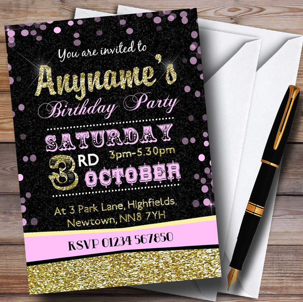 Glitter Look Baby Pink And Gold Birthday Party Customised Invitations Glitter Look Baby Pink And Gold Birthday Party Customised Invitations