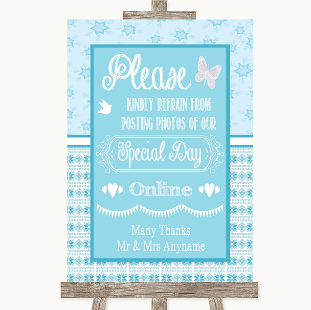 Winter Blue Don't Post Photos Online Social Media Customised Wedding Sign