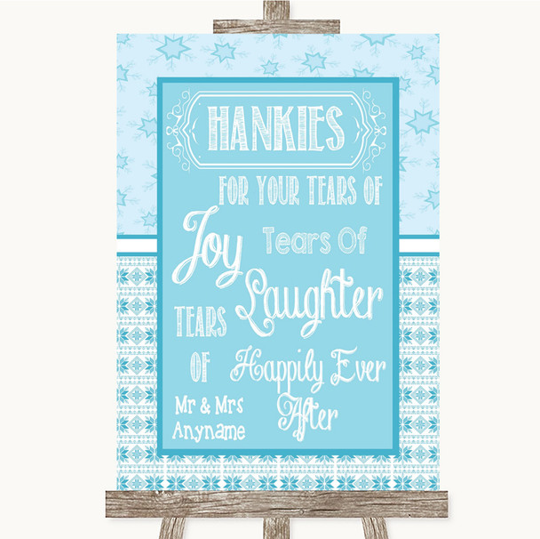 Winter Blue Hankies And Tissues Customised Wedding Sign