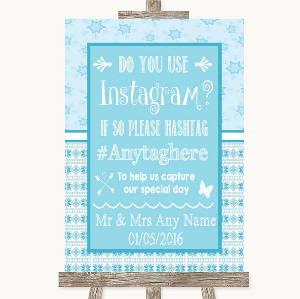 Winter Blue Instagram Photo Sharing Customised Wedding Sign