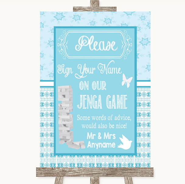 Winter Blue Jenga Guest Book Customised Wedding Sign