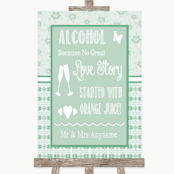 Winter Green Alcohol Bar Love Story Customised Wedding Sign