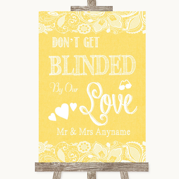 Yellow Burlap & Lace Don't Be Blinded Sunglasses Customised Wedding Sign