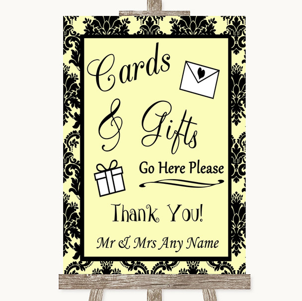 Yellow Damask Cards & Gifts Table Customised Wedding Sign