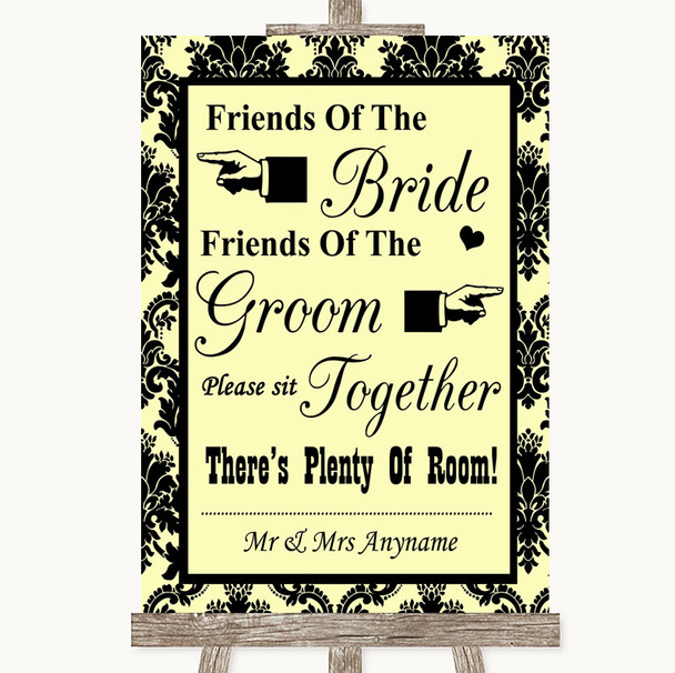 Yellow Damask Friends Of The Bride Groom Seating Customised Wedding Sign