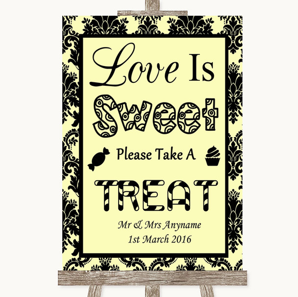 Yellow Damask Love Is Sweet Take A Treat Candy Buffet Customised Wedding Sign